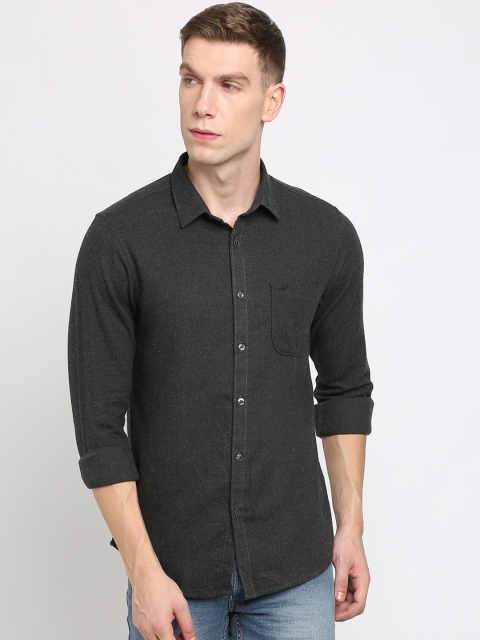 Crocodile Men Black Slim Fit Solid Casual Shirt