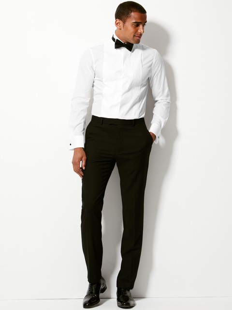 Marks & Spencer Men White Slim Fit Solid Party Shirt
