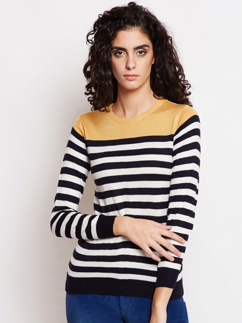 Taanz Women Mustard Yellow & Black Striped Pullover Sweater