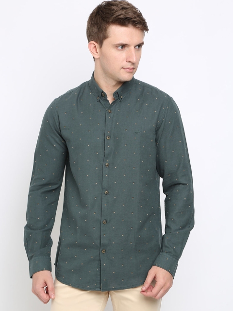 Crocodile Men Green Twill Weave Slim Fit Printed Casual Shirt