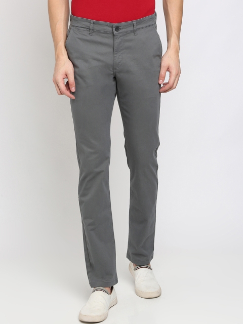Crocodile Men Grey Slim Fit Solid Regular Trousers