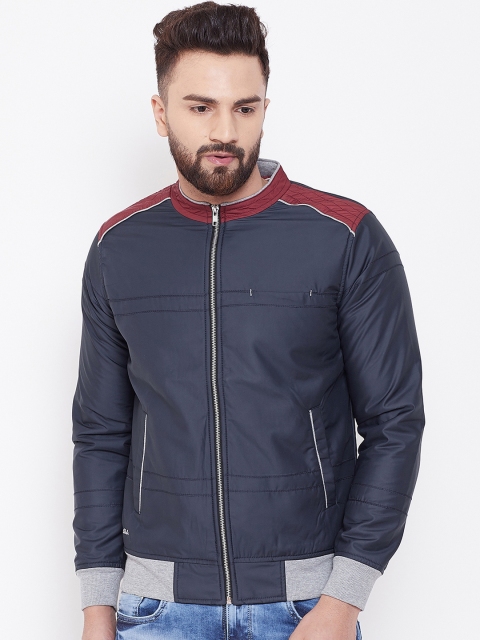 Adobe Men Navy Blue Solid Windcheater and Water Resistant Padded Jacket