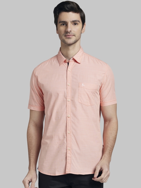 Parx Men Peach-Coloured Slim Fit Solid Casual Shirt