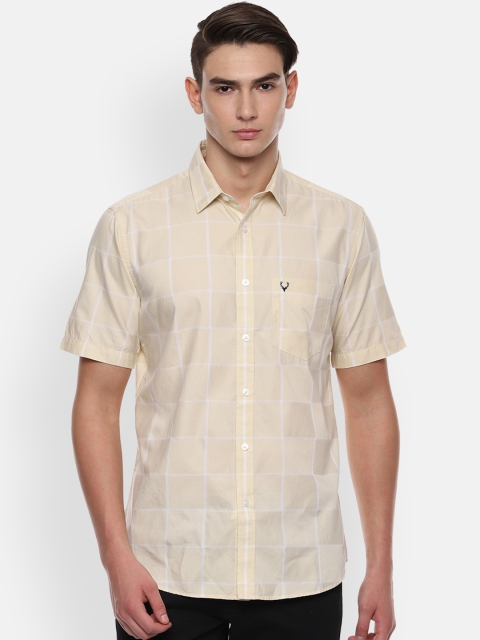 Allen Solly Men Beige & White Slim Fit Checked Casual Shirt