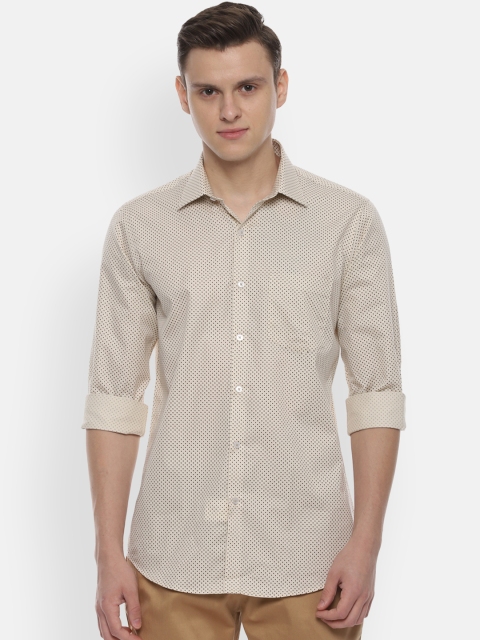 Van Heusen Men Cream-Coloured & Black Slim Fit Printed Casual Shirt
