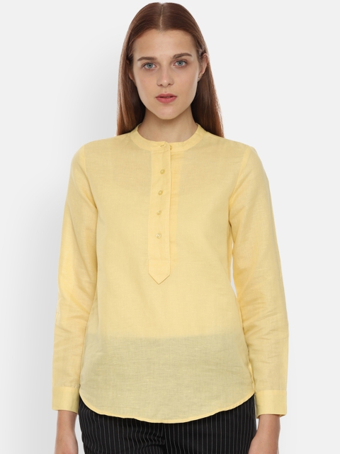 Van Heusen Woman Yellow Solid Linen Top