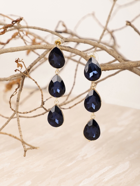 Crunchy Fashion Gold-Plated & Blue Contemporary Drop Earrings