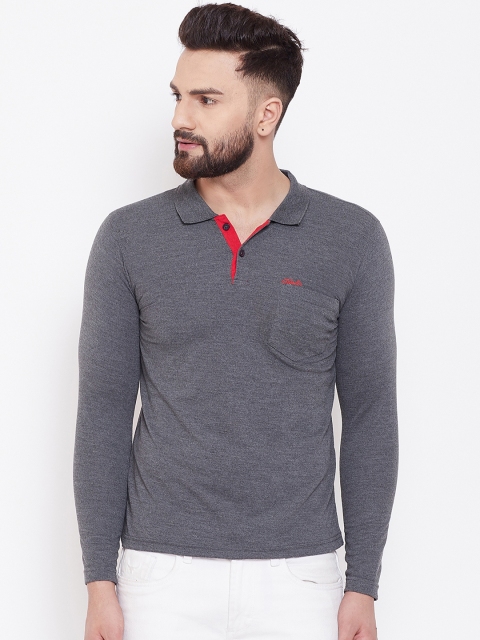 Adobe Men Grey Solid Polo Collar T-shirt