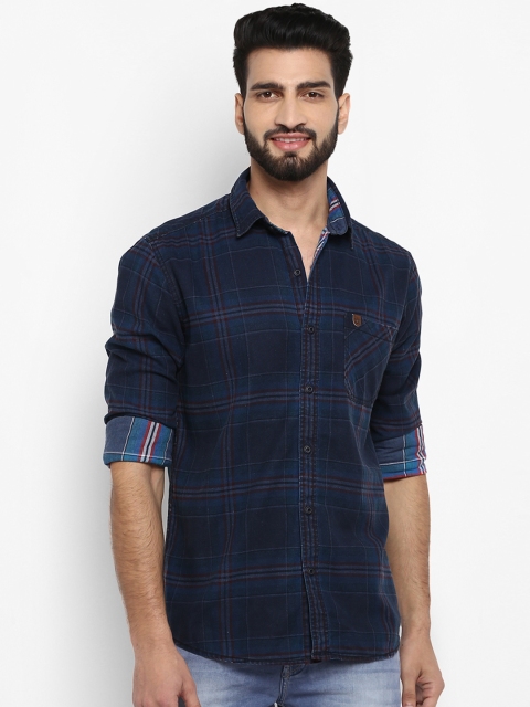 Mufti Men Blue Slim Fit Checked Casual Shirt