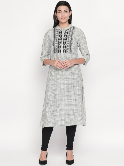 RANGMANCH BY PANTALOONS Women Black & White Checked Straight Kurta