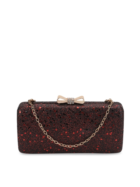 Kazo Red & Black Solid Embellished Clutch