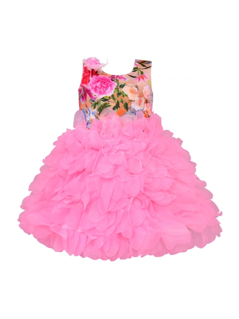 Wish Karo Girls Pink Floral Print Fit and Flare Dress