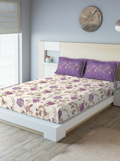 DDecor Cream-Coloured & Purple Floral 140 TC Cotton 1 King Bedsheet with 2 Pillow Covers
DDecor Cream-Coloured & Purple Floral 140 TC Cotton 1 King Bedsheet with 2 Pillow Covers