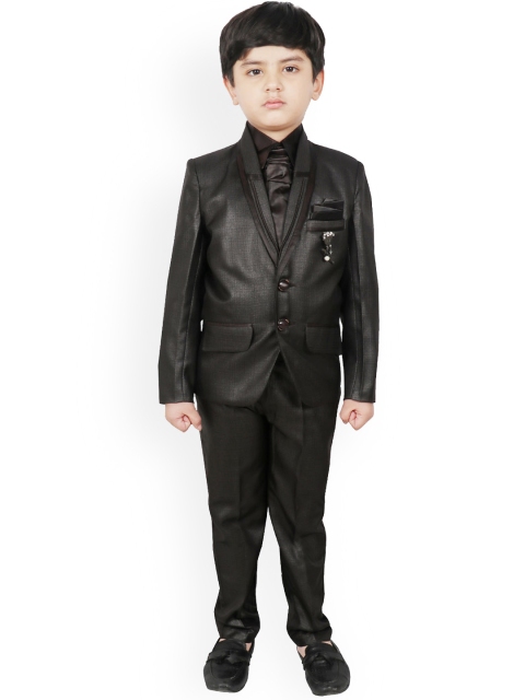 SG YUVRAJ Boys Charcoal Grey & Coffee Brown Solid Single-Breasted Suit