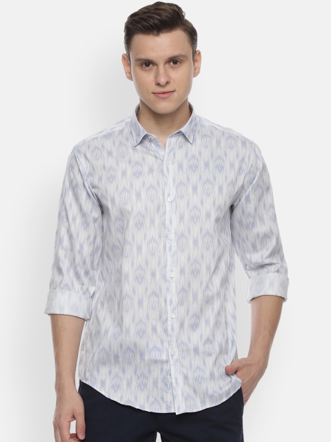V Dot Men White & Blue Slim Fit Printed Casual Shirt