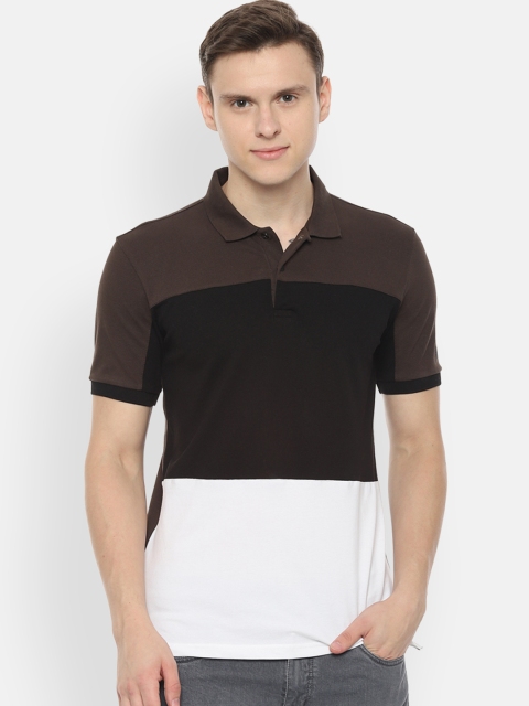 Allen Solly Men Brown & White Colourblocked Polo Collar T-shirt