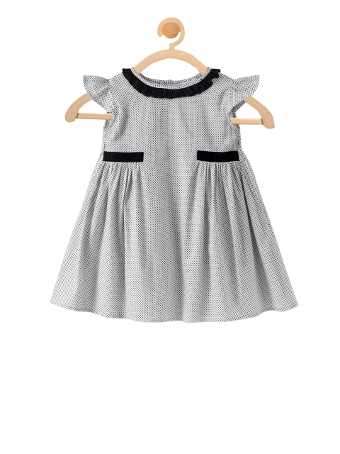 Olele Girls White Printed White A-Line Dress