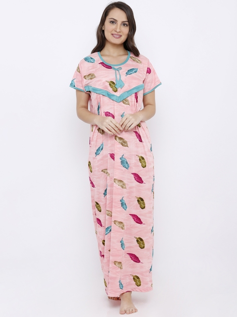 Pretty Awesome Women Maternity Peach-Coloured & Blue Printed Nightdress