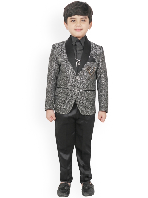SG YUVRAJ Boys Black & Grey Solid Single-Breasted Suit