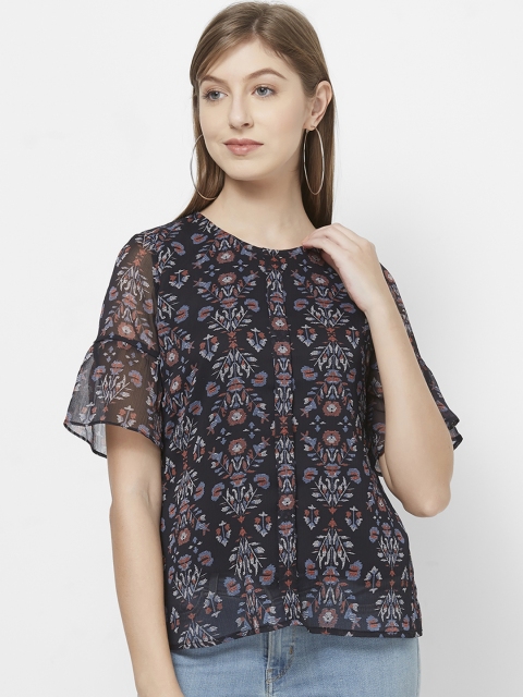109F Women Black Printed Top