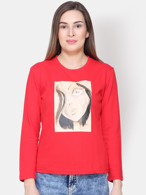 Yaadleen Women Red Printed Round Neck T-shirt