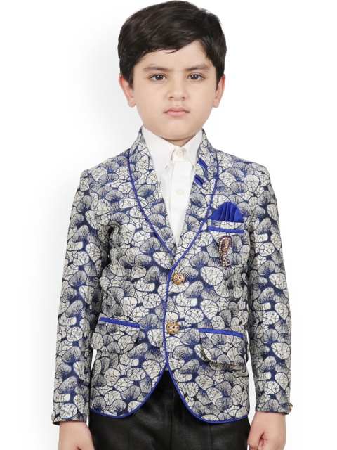 SG Yuvraj Boys Blue & Off-White Printed Single-Breasted Blazer