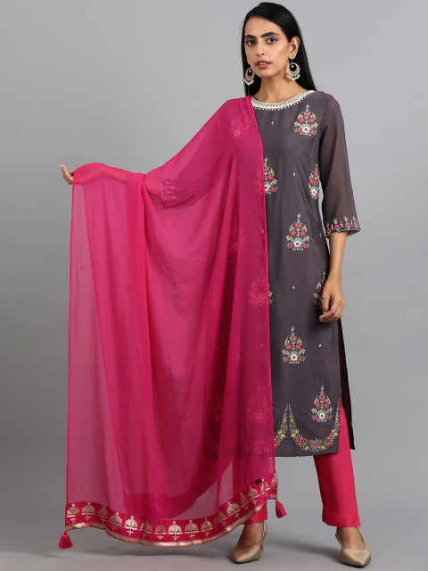 WISHFUL Pink Solid Chiffon Dupatta