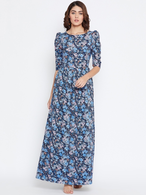 La Zoire Women Navy Blue Floral Printed Maxi Dress