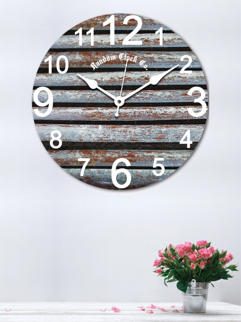 RANDOM Turquoise Blue & Brown Round Printed Analogue Wall Clock