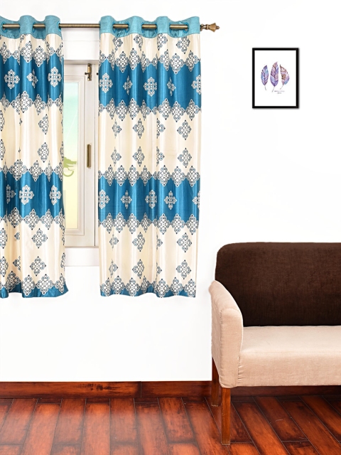 Ariana Turquoise Blue & Cream-Coloured Single Room Darkening Window Curtain
