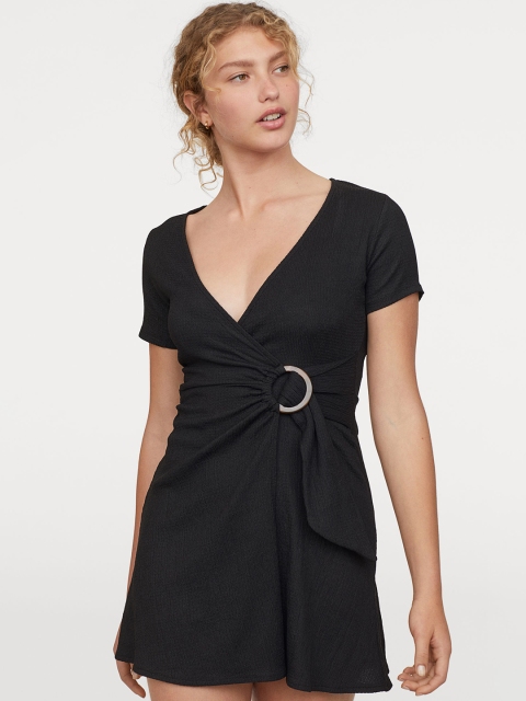 H&M Women Black Wrap Dress