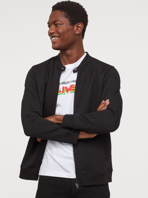 H&M Men Black Solid Quilted Cardigan