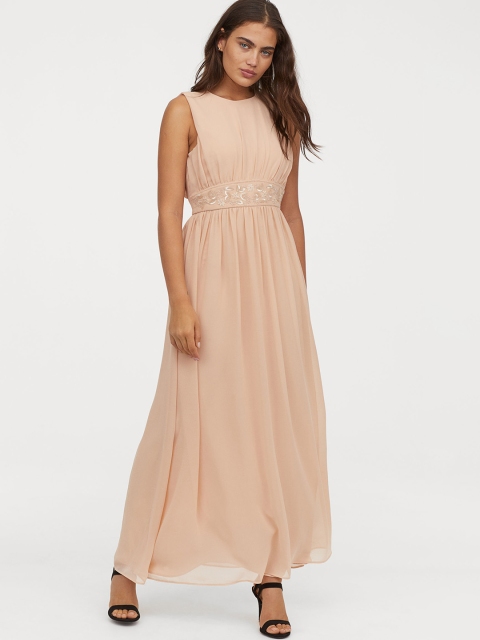 H&M Beige Maxi Beaded Dress