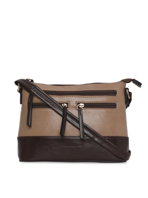 David Jones Beige & Coffee Brown Colourblocked Sling Bag
