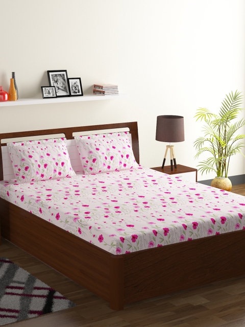 BOMBAY DYEING Pink Floral 120 TC Cotton 1 King Bedsheet with 2 Pillow Covers