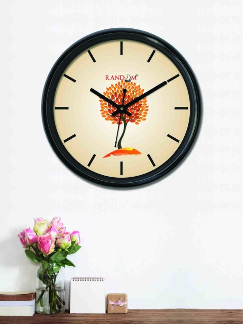 RANDOM Cream-Coloured & Orange Round Printed Analogue Wall Clock (30 x 30 x 5)