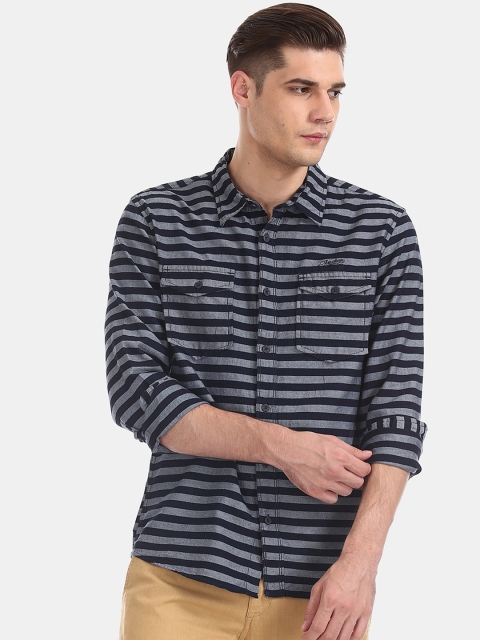 Cherokee Men Blue Regular Fit Striped Casual Shirt