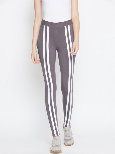 Rider Republic Women Grey Striped Slim Fit Tights