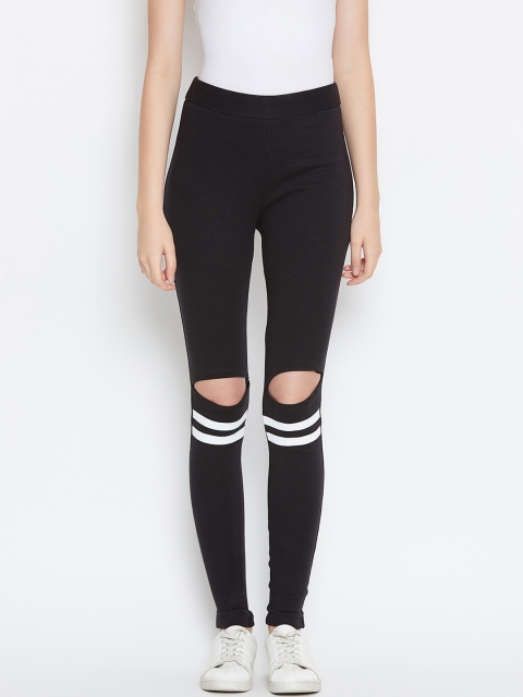 Rider Republic Women Back Solid Slim Fit Tights, Black