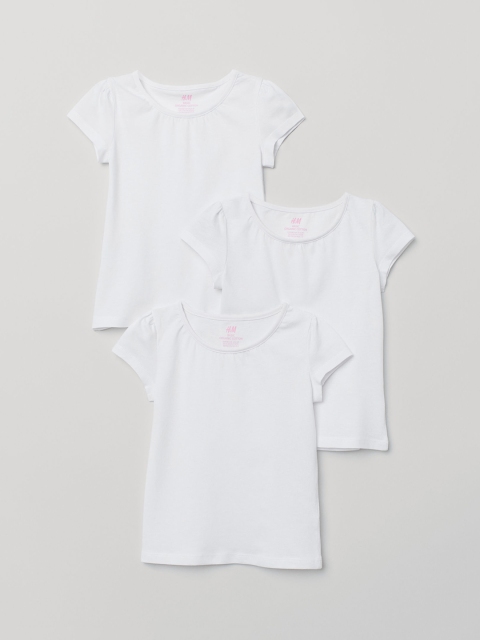 H&M Girls White 3-Pack Jersey Tops