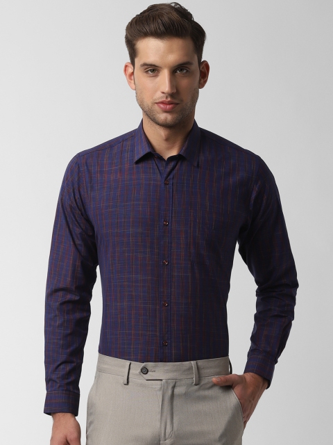 Peter England Men Blue & Red Regular Fit Checked Formal Shirt