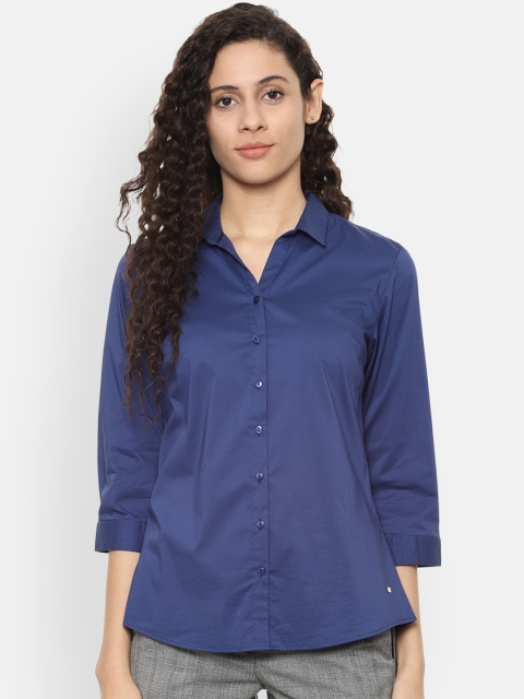 Allen Solly Woman Women Navy Blue Regular Fit Solid Formal Shirt