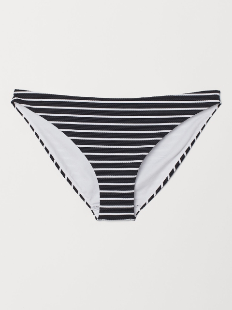 H&M Women Black & White Striped Bikini Bottoms 0599580014