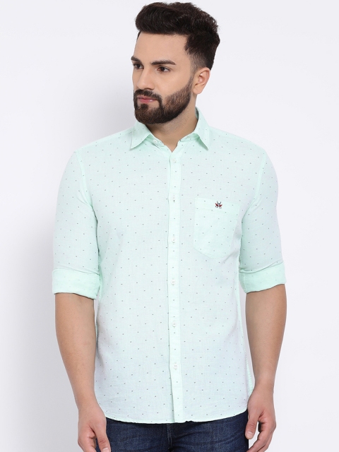 Crimsoune Club Men Green Slim Fit Printed Linen Casual Shirt