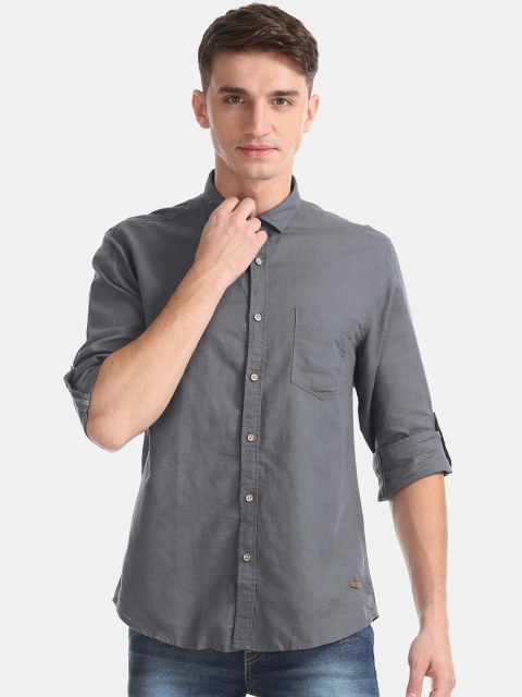 Cherokee Men Grey Regular Fit Solid Casual Shirt