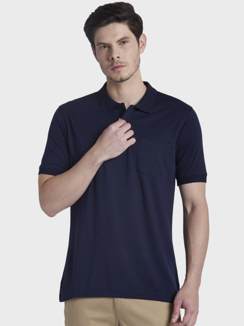 ColorPlus Men Navy Blue Solid Polo Collar T-shirt