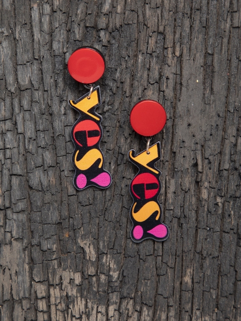 DIVA WALK Red & Yellow Quirky Drop Earrings