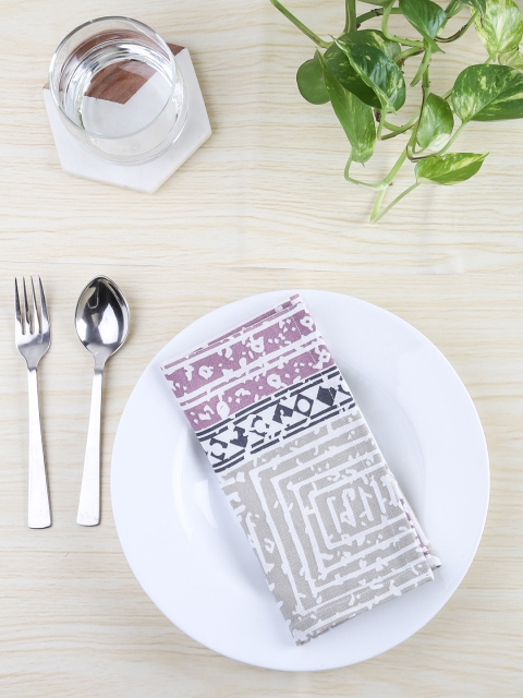 House This Set of 4 Purple & Grey Printed Napkins