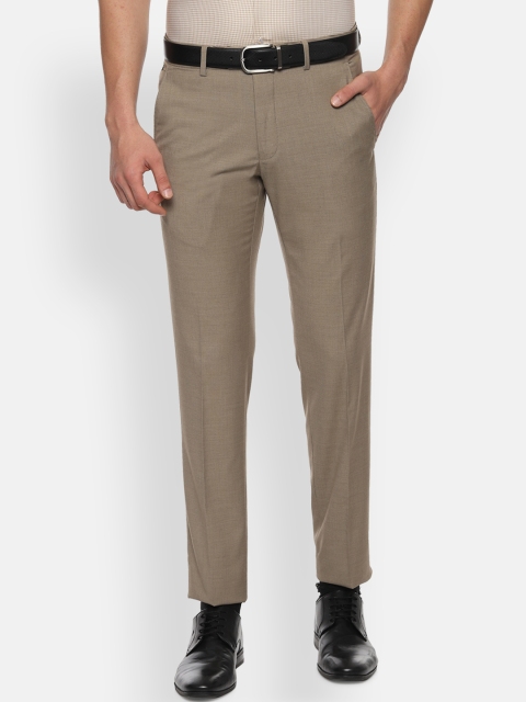 Van Heusen Men Beige Slim Fit Self Design Formal Trousers