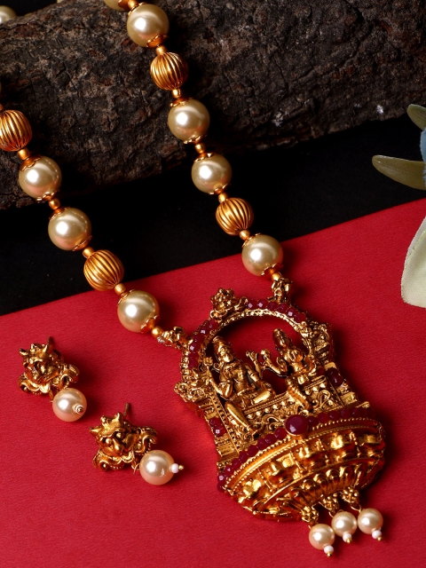 ANIKAS CREATION Women Gold-Plated & Maroon Antique Matte Finish Temple Jewellery Set
ANIKAS CREATION Women Gold-Plated & Maroon Antique Matte Finish Temple Jewellery Set